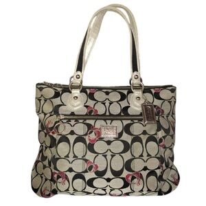 COACH LARGE POPPY SIGNATURE RED HEARTS GLAM TOTE No. G1120-18711